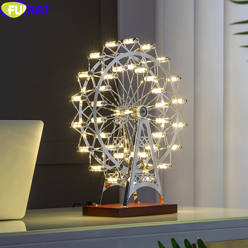 FUMAT Modern Style LED Sky Wheel Ferris Decor Desk Light Gold Silver Stainless Steel USB Low Voltage Turnable Gift Table Lamps