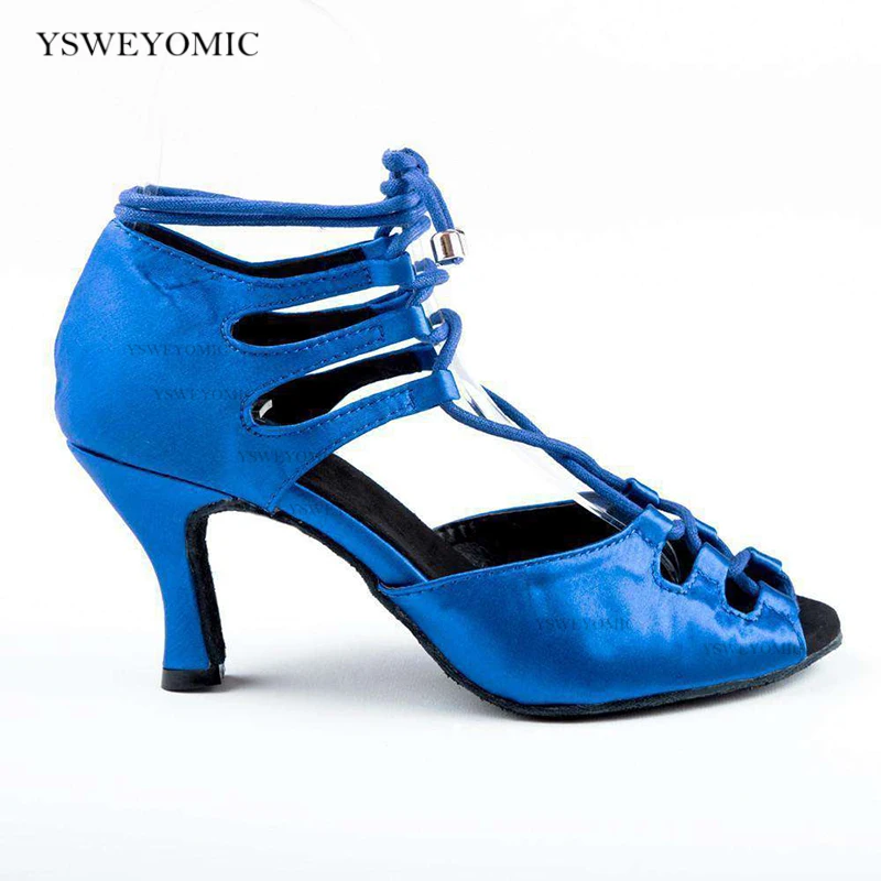 Latin Shoes Blue Black Red Satin 5-10cm Heels Comfortable Insole Zapatos De Baile Women Latin Dance Shoes For Practise