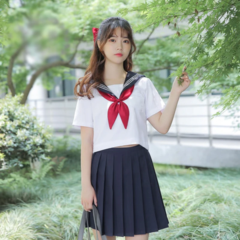 Basic style Japanese School Uniform College High School Girls Student Uniforms Sailor Suit White Tops Pleated Skirt Plus XXXXXL