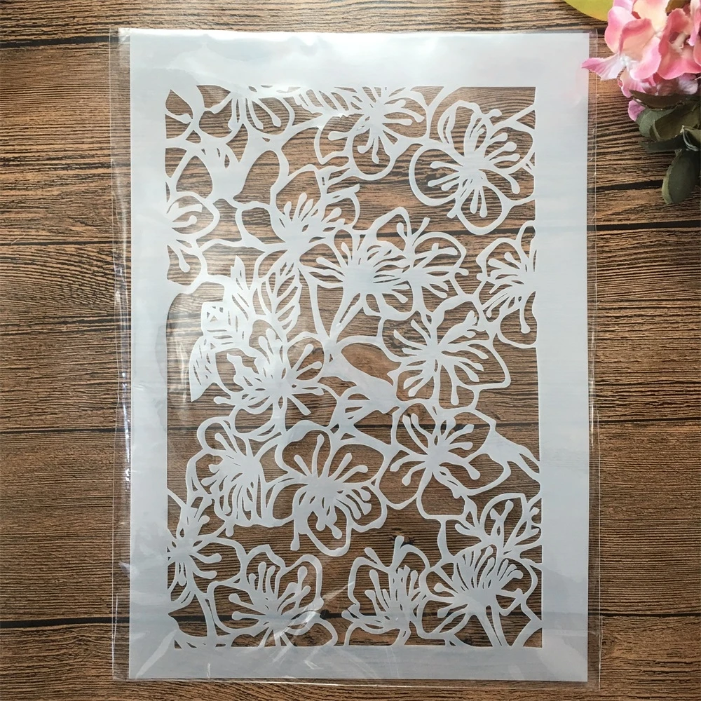 

A4 29cm Peach Flowers Texture DIY Layering Stencils Wall Painting Scrapbook Coloring Embossing Album Decorative Template