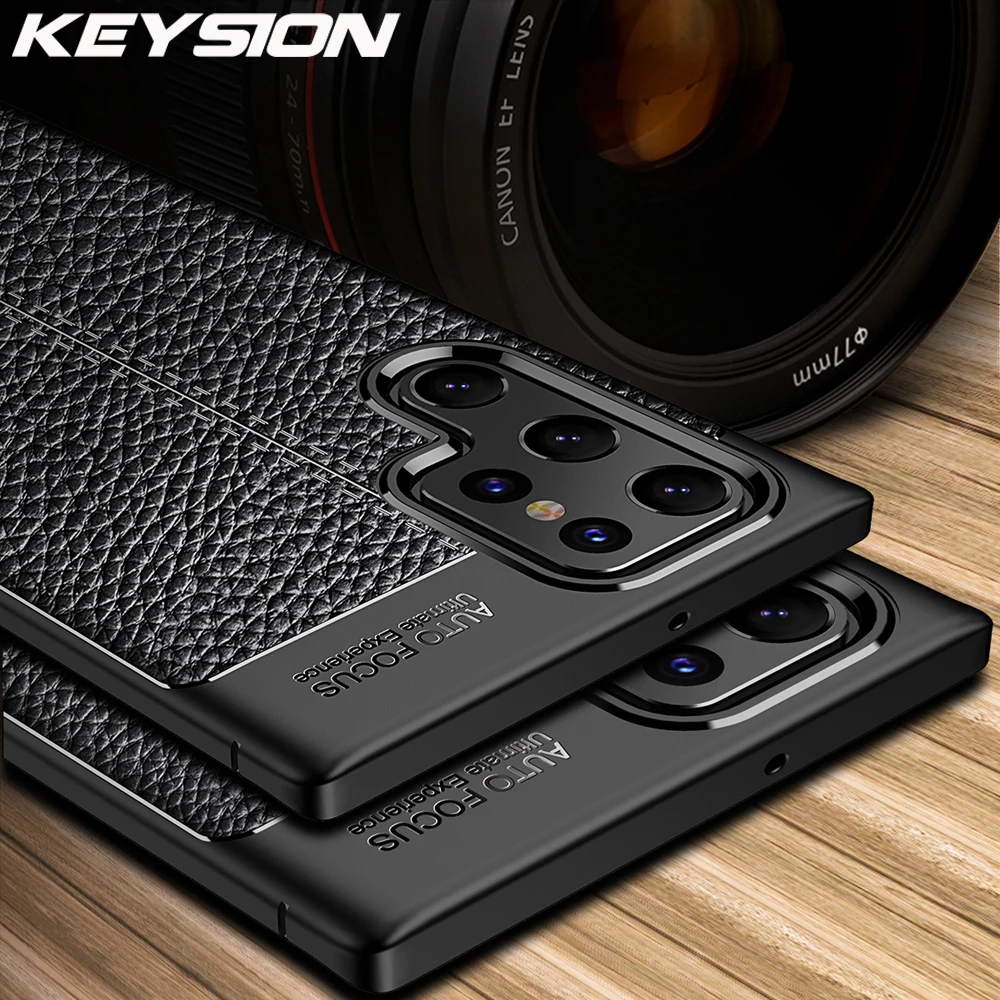 KEYSION Shockproof Case for Samsung S22 Ultra 5G S24+ Leather Texture Silicone Phone cover for Galaxy S23 Ulta S21 FE S20 FE