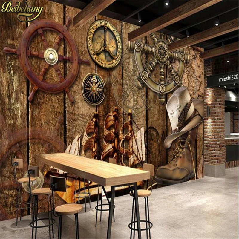 Beibehang Foto Personalizzata 3d Carta Da Parati Affresco Vintage Nostalgia Nave Pirata Bar KTV Tema Carrelli Elevatori Sfondo Muro papel de parede