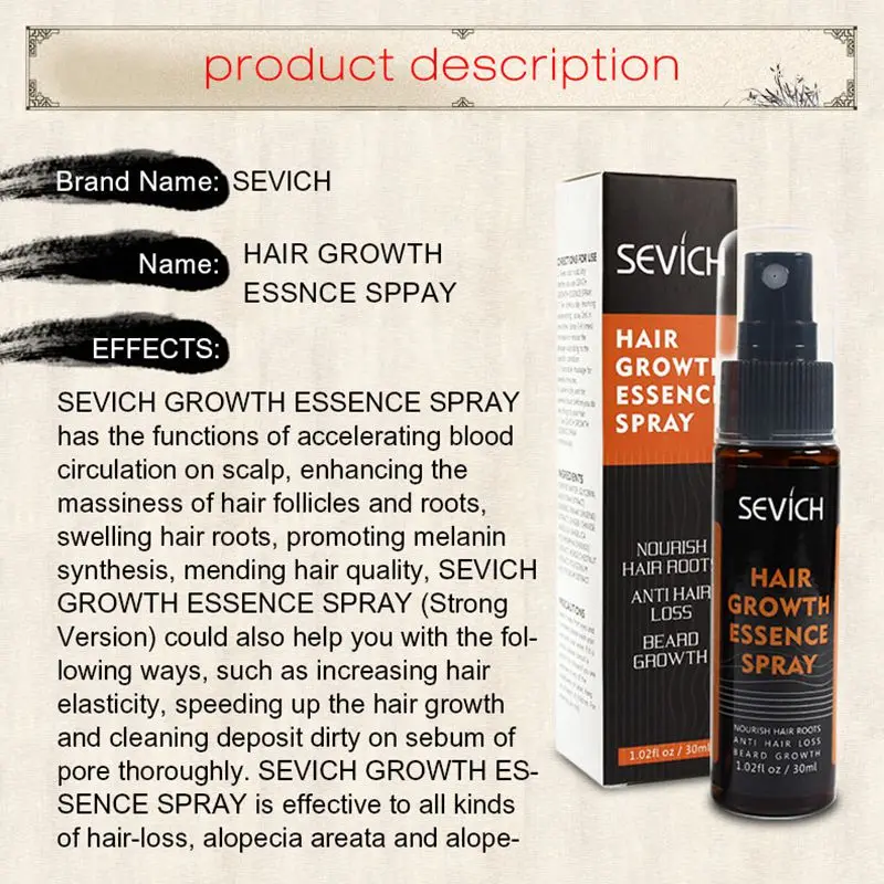 Sevich 30ml Hebal Oil Essence Fast Hair Growth Spray Hair Loss Treatment Help for hair Growth Hair Care