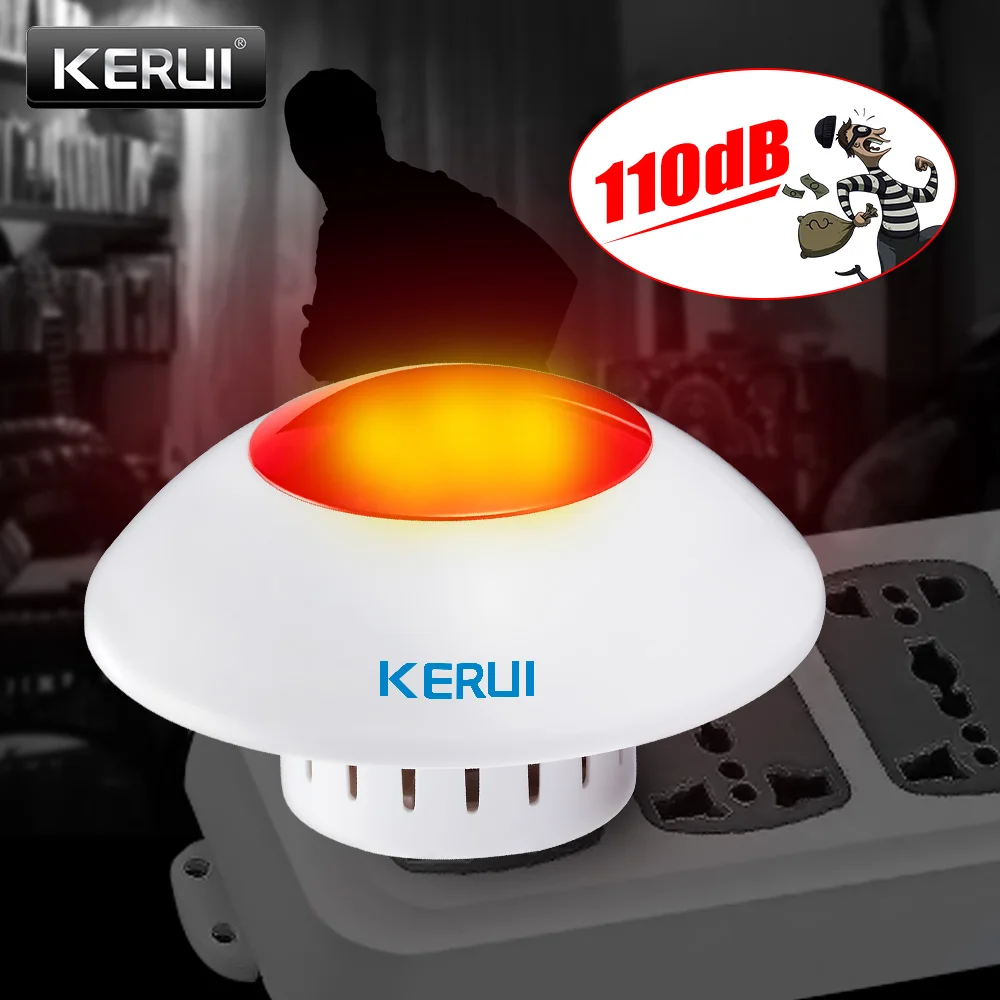 Kerui-sirene estroboscópica interna, sem fio, à prova d\'água, som de alarme, db e iluminação de flash vermelho