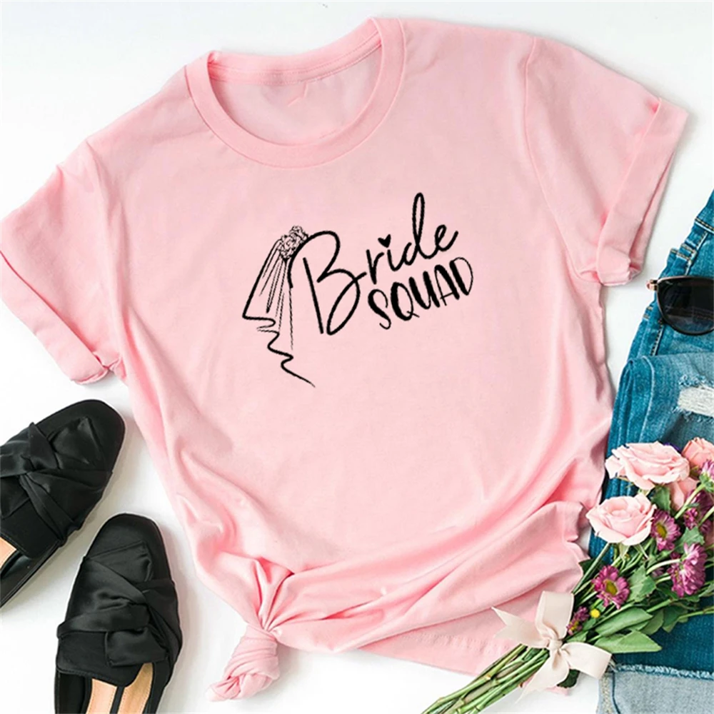 Bride Squad Woman T shirts Bachelorette Team Bride Tshirt Aesthetic Wedding Party T-shirt Women Tees Bridesmaid Tops 4UFL