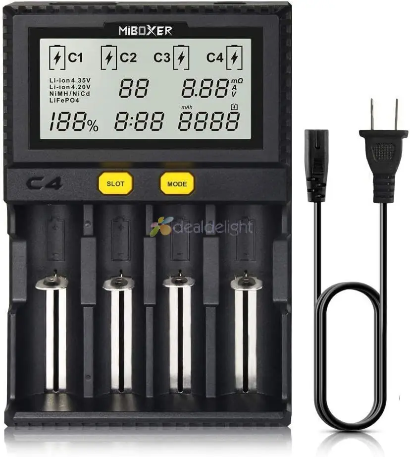 C4 Miboxer Battery Charger Smart 4 LCD Slots for 10340 10440 AA AAA 14500 18650 26650 Battery Charger Universal Charger