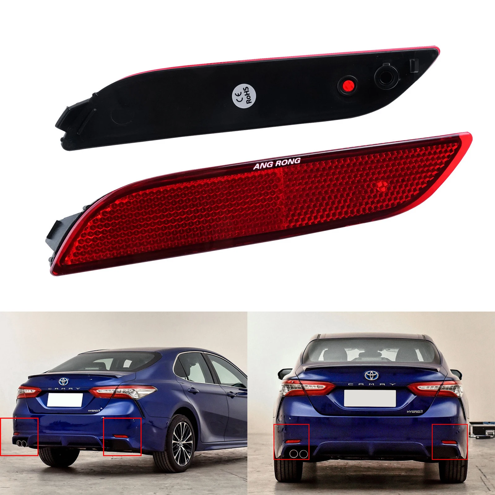 ANGROG 2X Fit Toyota Camry 2018+ Rear Bumper Reflector Red Lens Cover Pair Left & Right US No Bulbs