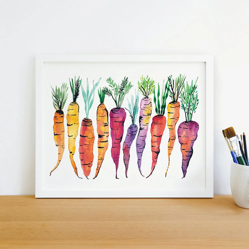 Watercolor Carrots Rainbow Heirloom Vegetable Poster Nordic Style Wall Art Canvas Print Painting Modern Kitchen Decoration