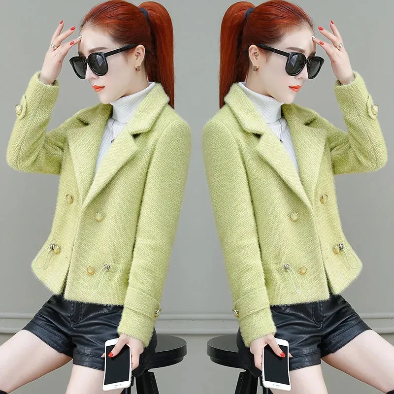 Spring Autumn Imitate Mink Velvet Short Wool Women\'s Coat New Popularity Imitate Golden Mink Velvet Hair Woolen Overcoat Women