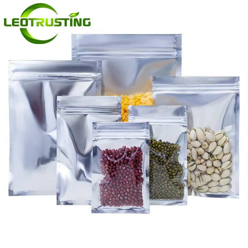 Flat Bottom Clear Front Aluminum Foil Zipper Bag Plastic Resealable Candy Snack Sugar Powder Spice Coffee Beans Storage Pouches