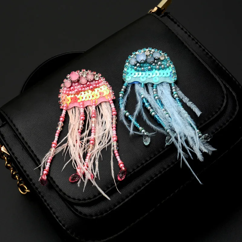 AHYONNIEX High Quality Beaded Jellyfish Sequins Beads Patches Applique Sew On Butterfly Clothes Shoes Bags Decoration DIY Patch