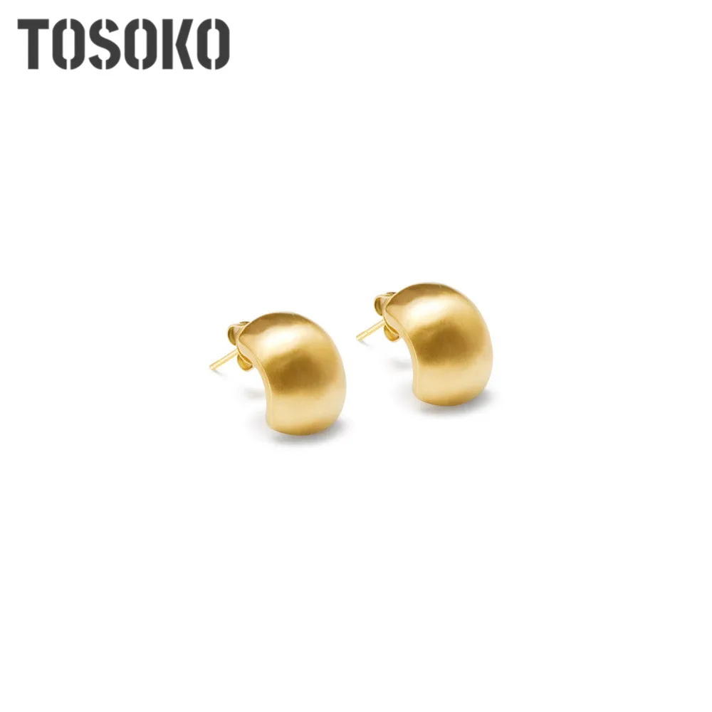 TOSOKO Stainless Steel Jewelry C Type Casting Wire Drawing Earrings Fashion Earrings For Women BSF182