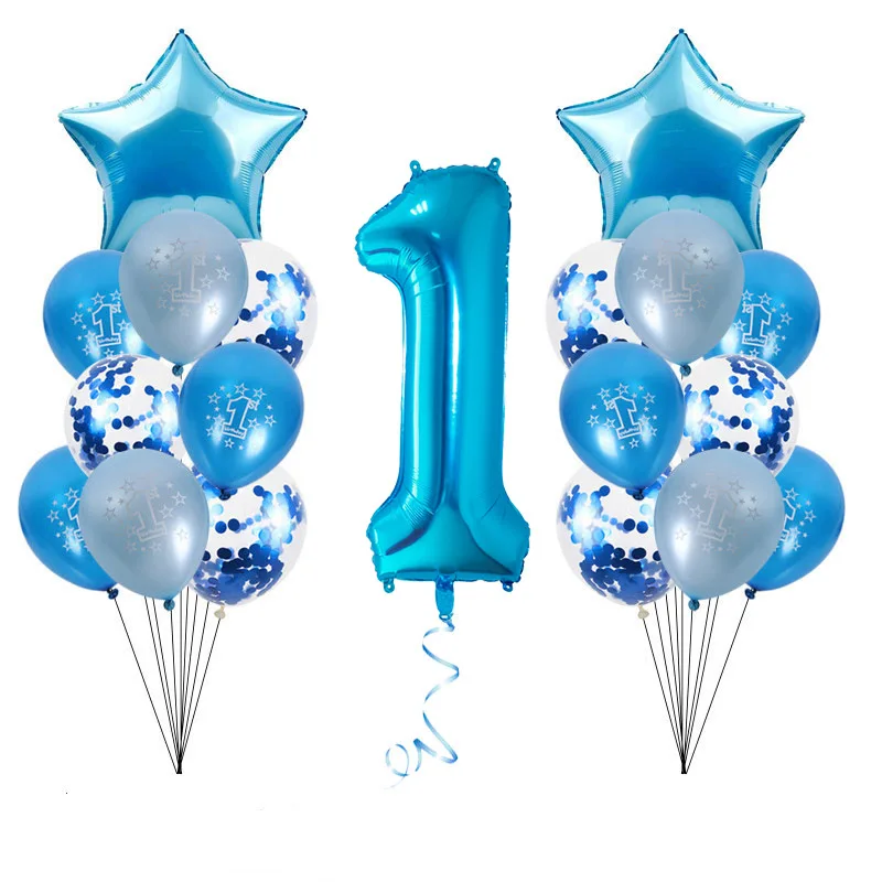 WEIGAO Blue One Foil Balloons Set First Birthday Decor One Year Old Number Balloons Baby Shower Boy 1st Birthday Decor Supplies