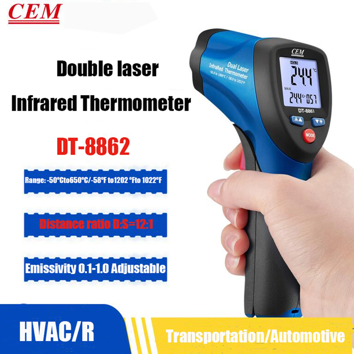 

CEM DT-8862 DT-8863 DT-8865 Professional Efficient Infrared Thermometer Dual Laser Temperature Measuring Gun Fast Response.