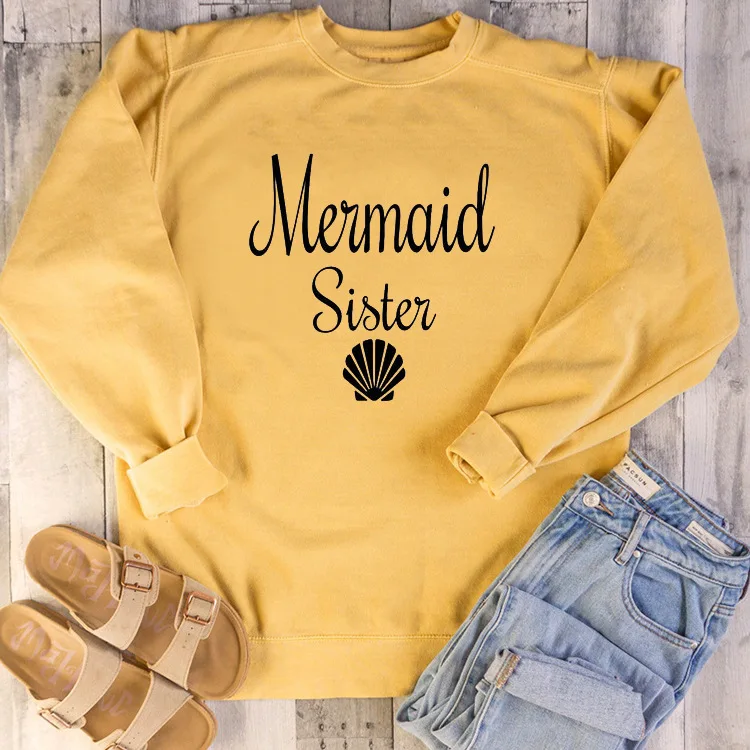 Mermaid Sister Letter Printed Hoodies Woman Autumn Spring Sweatshirts Female Streetwear Pink Pullover 