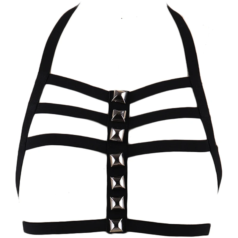 

Goth Top Cage Bra Edgy Body Harness Belt Adjustable Rivet Sexy Lingerie Rave Woman Black Bondage Harness Bra