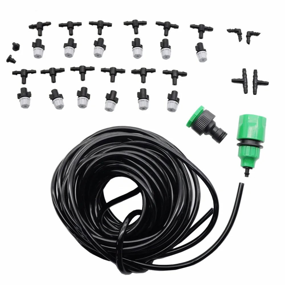 

1 Sets Fog Nozzles irrigation system Portable Misting Automatic Watering 10m Garden hose Spray head with 4/7mm tee and connector