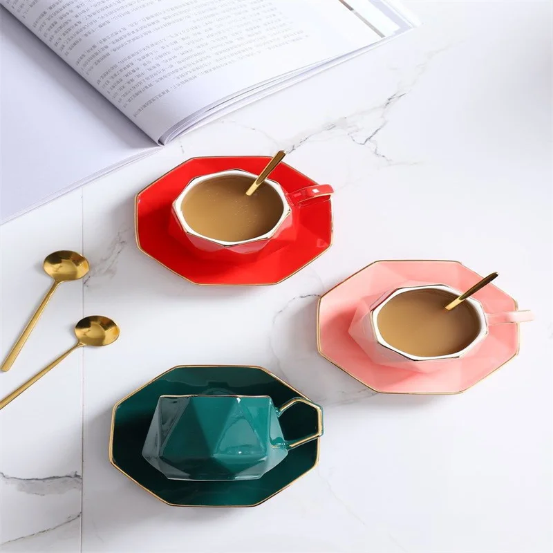 

Ceramic Coffee Cup Set Green Diamond Latte Milk Tea Cup Creativity Pink Party Valentine's Day Anniversary Commemorate Gift 250ml