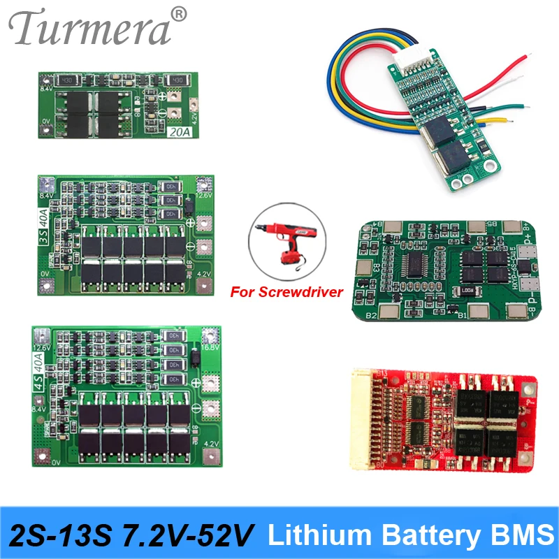 Turmera 2S 3S 4S 5S 6S 10S 15A 20A 40A tablica ochronna BMS ze zrównoważonym dla 8.4V 12V 14.4V 18V 25V 36V śrubokręt użycie baterii