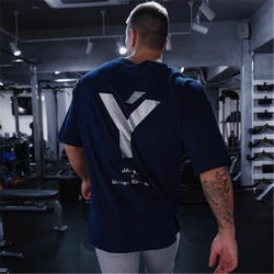 Nowa koszulka do biegania męska koszulka z krótkim rękawem koszulka sportowa z powrotem duże Y Logo Casual koszulki męskie bawełniane Fitness Sport T-Shirt