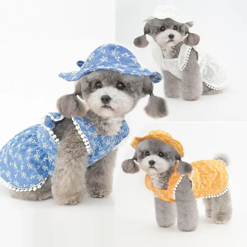 

Girl Dog Clothes Dress Summer Cat Puppy Clothing Pet Hat Cap Headwear Yorkshire Pomeranian Poodle Small Dog Dresses Dropshipping