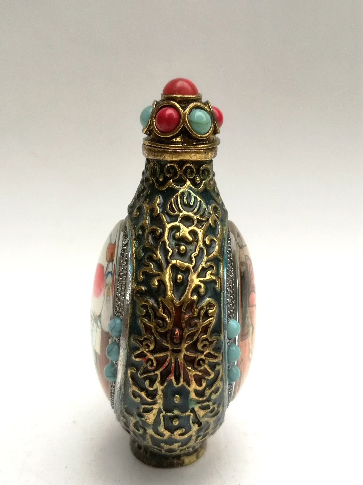 CULTUER ART Collection Old China Cloisonne Bronze Carving Inlay god of longevity god of wealth painting Snuff bottles