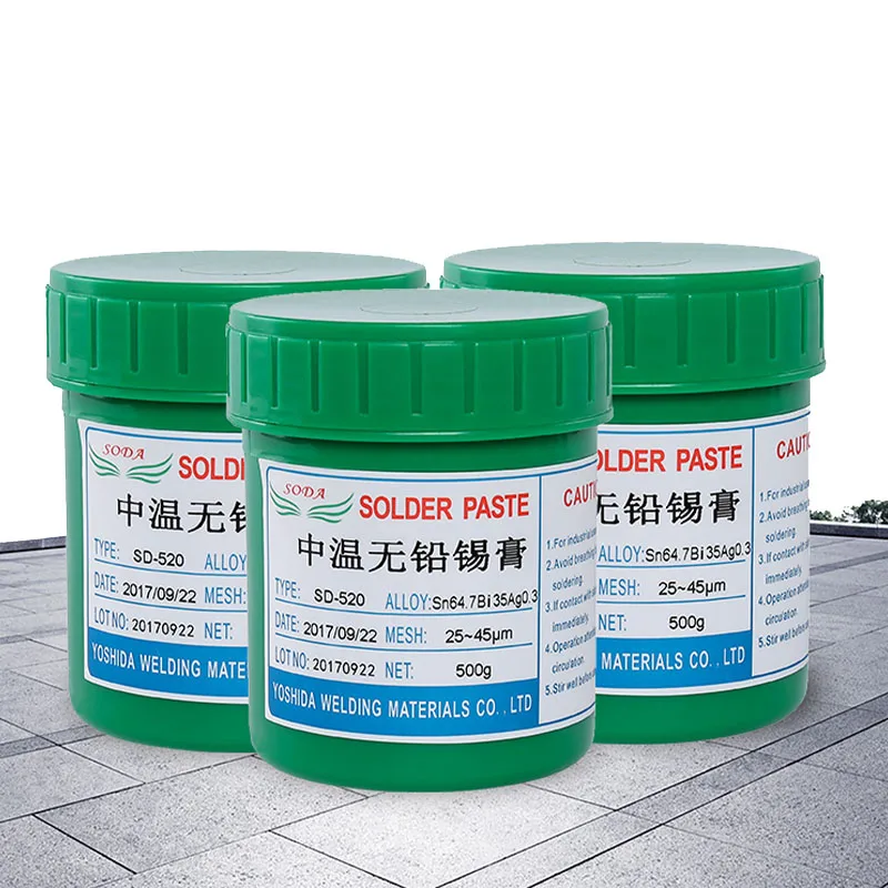 500g Medium อุณหภูมิตะกั่วบัดกรีวาง Sn64.7Bi35Ag0.3 เมนบอร์ด SMT LED แผงควบคุมกล่อง Welding Flux SD-520