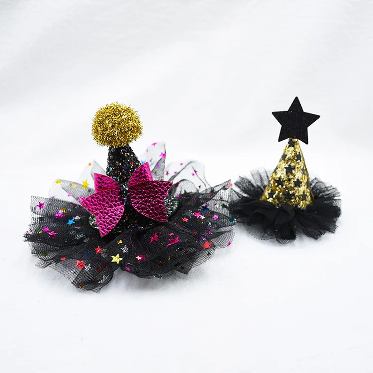 Wholesale Boutique 12pcs Fashion Glitter Star Pom Pom Hat Hairpins Bow Pumpkin Bat Hair Clips Halloween Party Hair Accessories