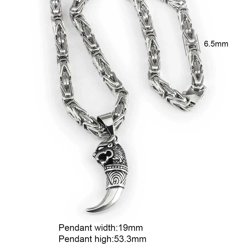 OMKAIMING Men\'s Byzantine Chain Necklaces Punk Stainless Steel Jewelry Wolf Pendant Necklace For Men Emperor Chain Gifts