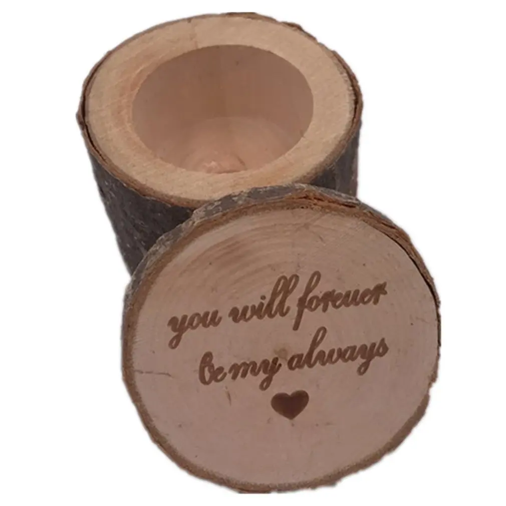 Vintage Ring Box Portable Wooden Wedding Engagement Ring Box Rustic Finger Ring Holder Universal DIY Decorations