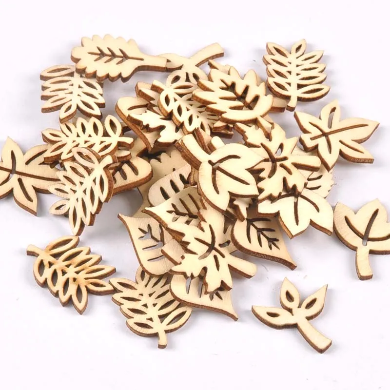 50Pcs Mix Pattern Wood Slices DIY Scrapbook Crafts Supplies Unfinished Wooden Home Decorations Handmade Ornament 25-30mm m2204