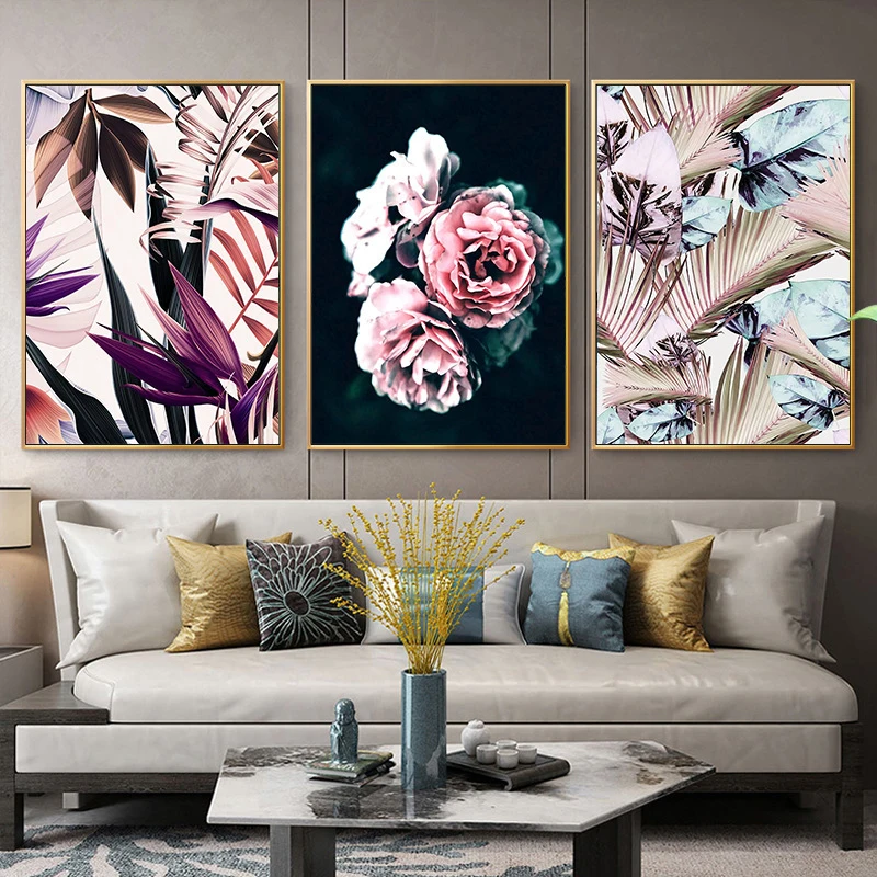 Scandinavian fashion poster rose flower feather nordic style wall art print on canvas modern painting living room decor picture