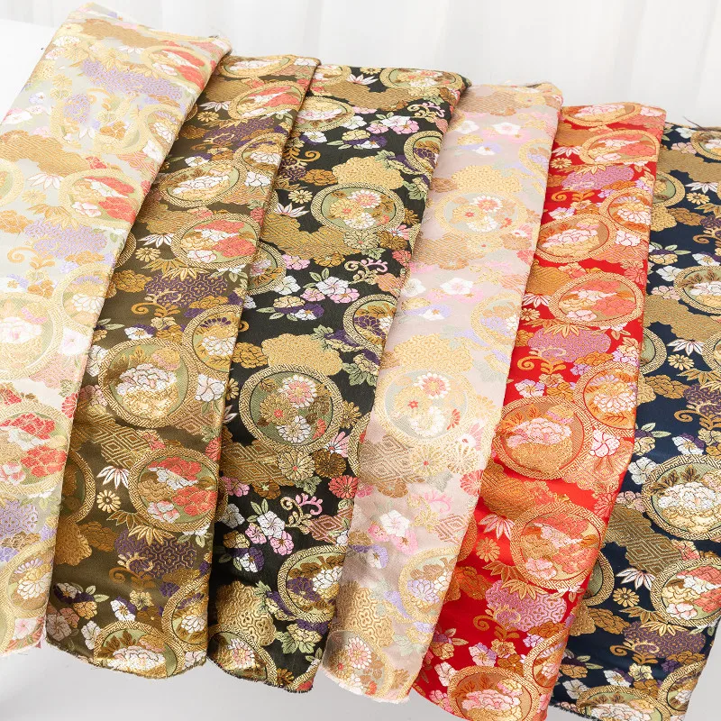 CF793 Flowers Japanese Style Nishijin Brocades Kimono Cosplay Handmade DIY Materials Manual Bags Dress Clothes Fabrics
