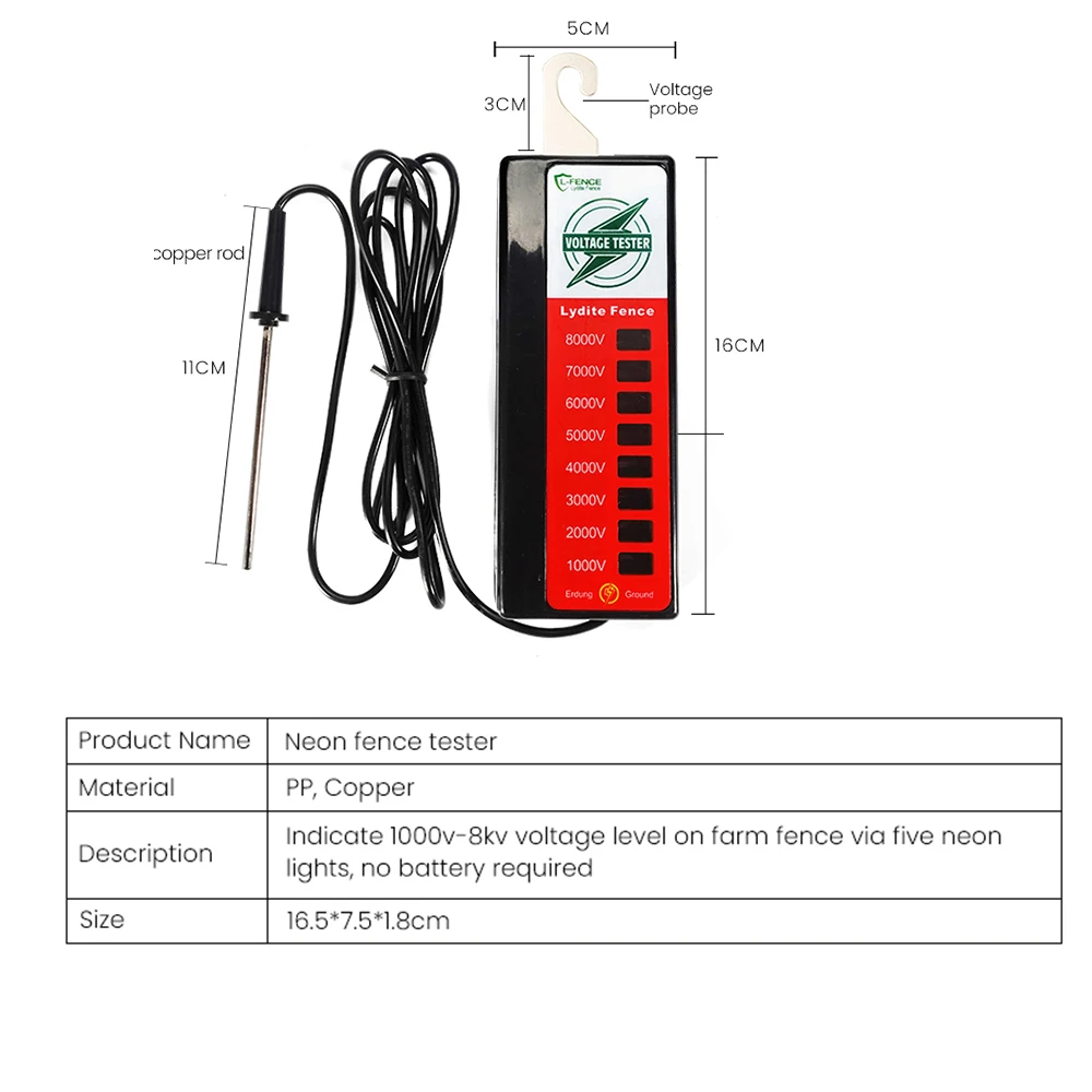 Electric Fence Fault Finder Tester Reliable Farm Tool ,8 neon light,8000volts