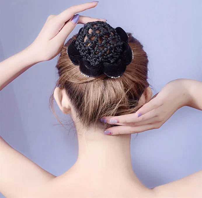 SWINATE moda kobiety dziewczęta Bowknot imitacja perły taniec siatka na włosy kokki do włosów wiele kolorów elastyczna lina kok do włosów imprezowe siatki na włosy — zdjęcie 5