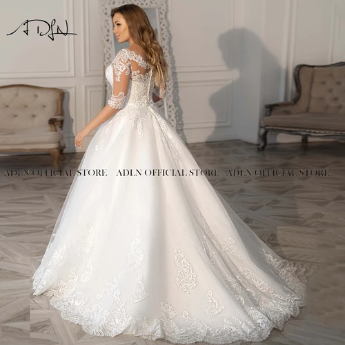 Imagen 2 del producto ADLN-vestido de novia modesto de talla grande, personalizado, con cuello en V, media manga, cola de barrido, vestido de novia 2022 abito da sposa