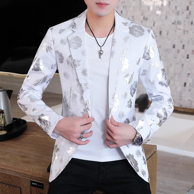 2024 New Men\'s Fashion Gold Print Groom Wedding Dress Suits Jackets Male Casual Blazer / Mens High-end Brand Blazer S-3XL