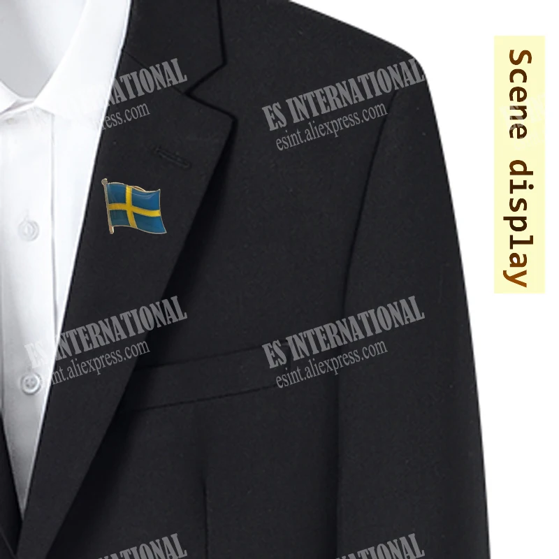 Sweden National Flag Lapel Pins Crystal Epoxy Metal Enamel Badge Paint Brooch Decoration Souvenir Suit Personality Commemorative