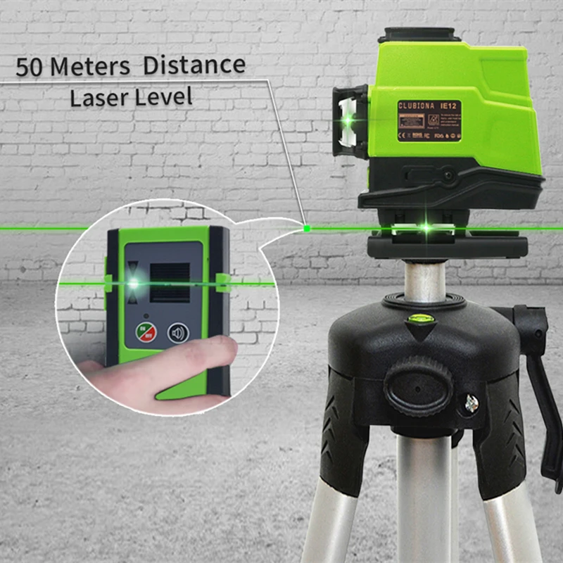 CLUBIONA IE12 Powerful 3D Green Beam Laser Level 3x360° 12 Lines Cross-Line With Remote Control and 5000mah Li-ion Battery