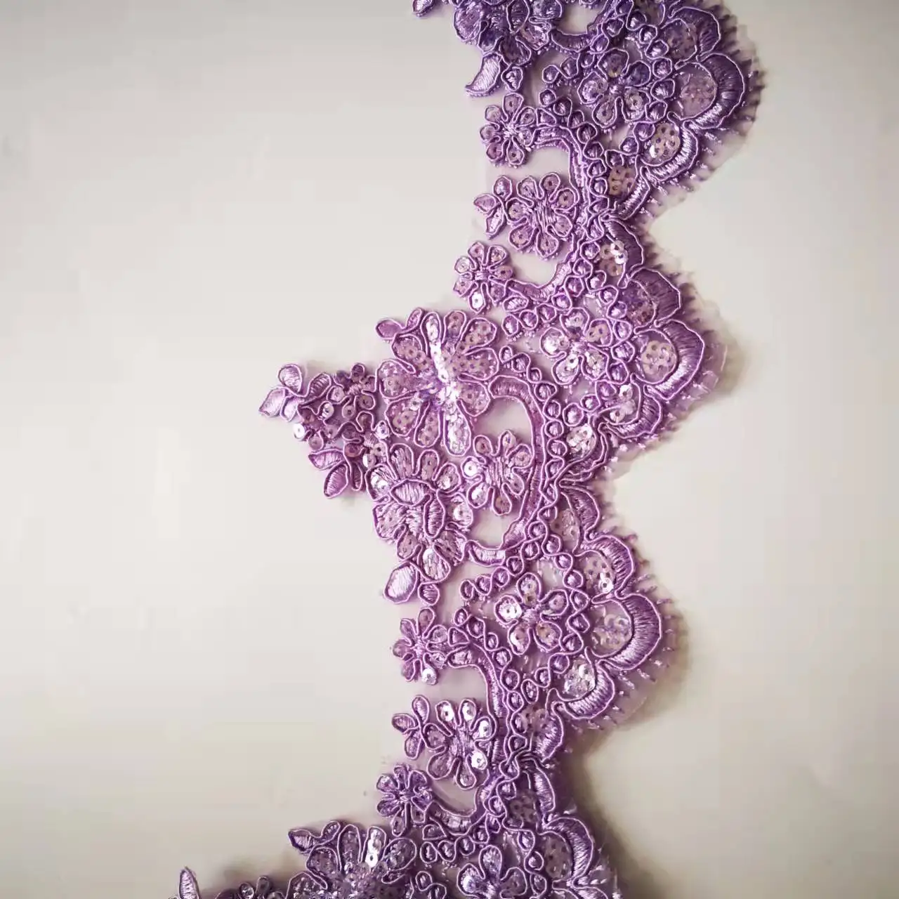 1Yard Purple Embroidery Sequin Lace Trim for Bridal Wedding Gown Costume Design Lace Mesh DIY Decoration 13cm