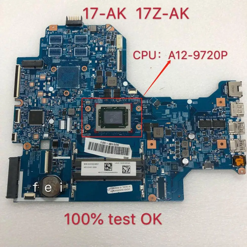 

for HP 17-AK 17Z-AK Laptop Motherboard Mainboard CPU:A12-9720P DDR4 926188-601 16889-2 448.0CA03.0021 100% Teste OK