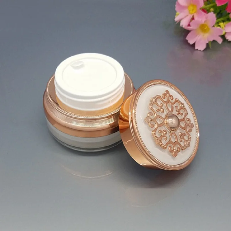 Frasco de creme de plástico acrílico dourado/branco pêra 30g/ml/pote para creme para os olhos/essência/creme noturno/hidratante/gel/embalagem de cuidados com a pele