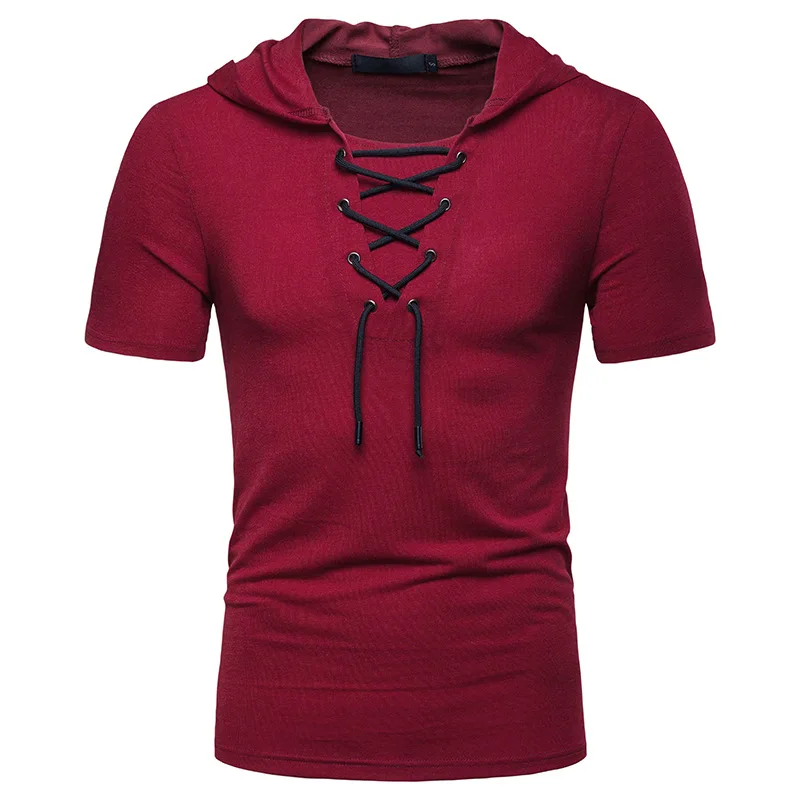 

Fashion Bandage V Neck T Shirt Men Hipster Short Sleeve Hoodie T-shirts Men Japanese Streetwear Casual Tshirt Men Camisetas xxl