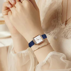 Small Retro Square Julius Women's Watch Japan Mov't Hours Fashion Clock Real Leather Bracelet Girl's Birthday Gift Box