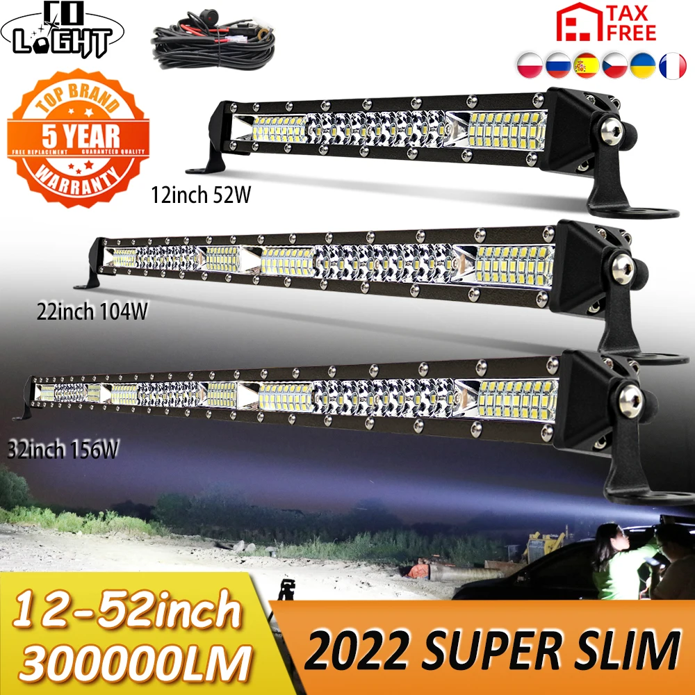 

CO LIGHT Slim LED Light Bar Single Row 12" 22" 32" 42" 52" inch Led Work Light 12V 24V For SUV 4X4 Offroad Tractor ATV Lada Niva