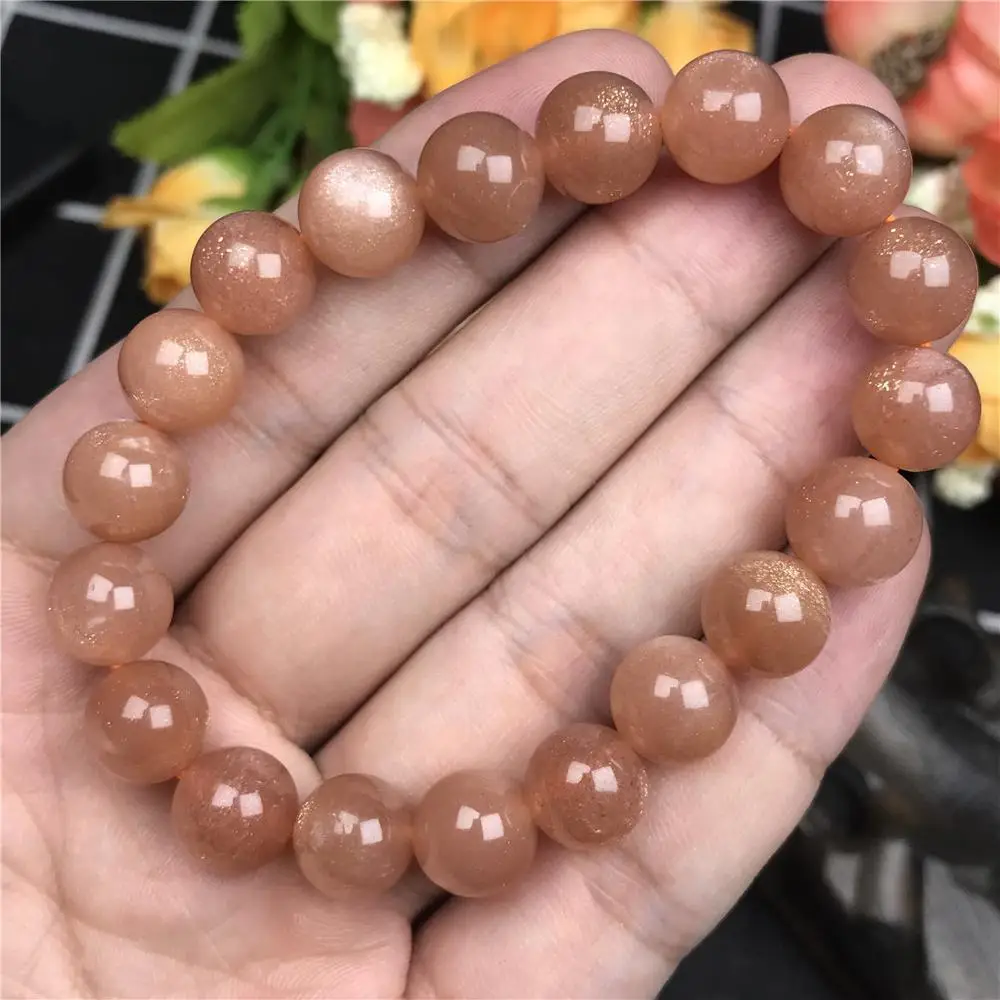 9mm Natural Orange Sunstone Bracelet Jewelry For Women Men Wealth Luck Gift Crystal Round Beads Stretch Rare Gemstone AAAAA