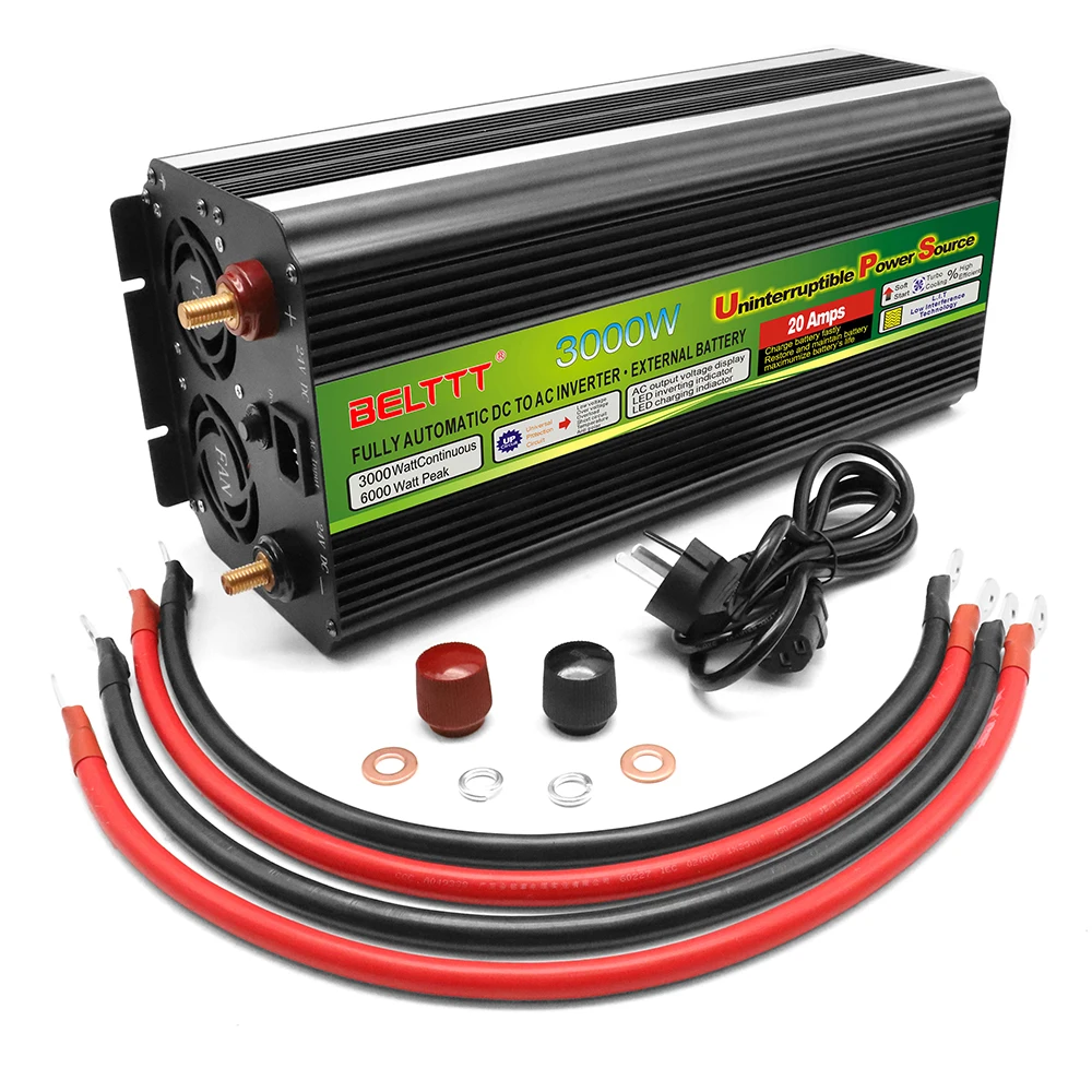 DC12V to AC220V 3000W Inverter with battery charger UPS 1 Year warranty with LCD Display