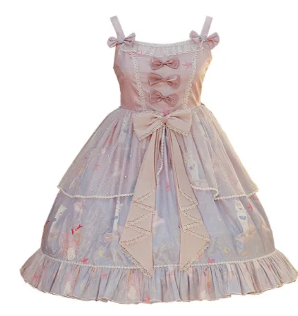 Robe de princesse lolita douce en dentelle pour filles, taille haute, avec nœud papillon, style rétro, imprimé victorien, kawaii, gothique, lolita jsk