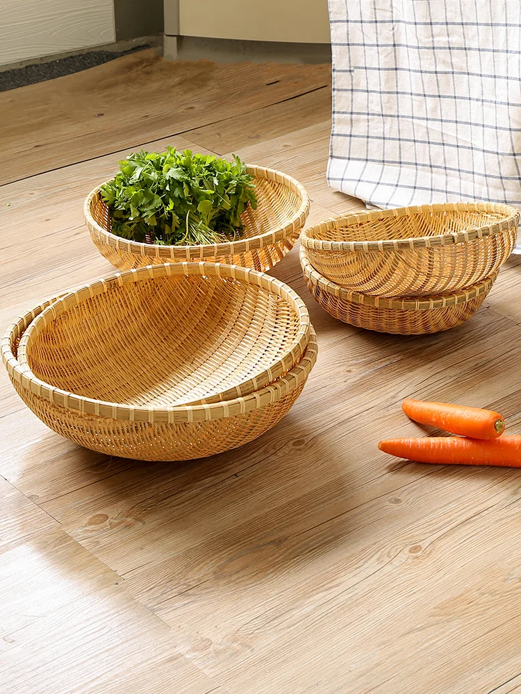 TT Bamboo Woven Kitchen Fruit Plate Draining and Washing Vegetable Basket Steamed Bread Basket Chopsticks Basket Egg Basket