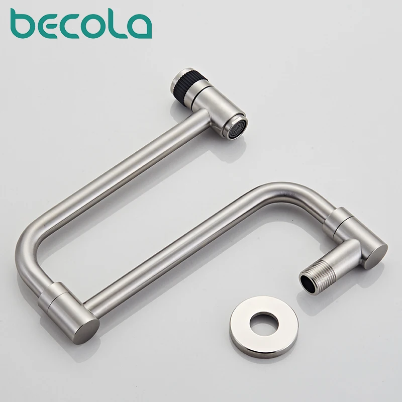 BECOLA Single Cold Stainless Steel Kitchen Faucet Folding Mixer 360 Degree Single Handle Chrome/Black Plated Kitchen Sink Taps